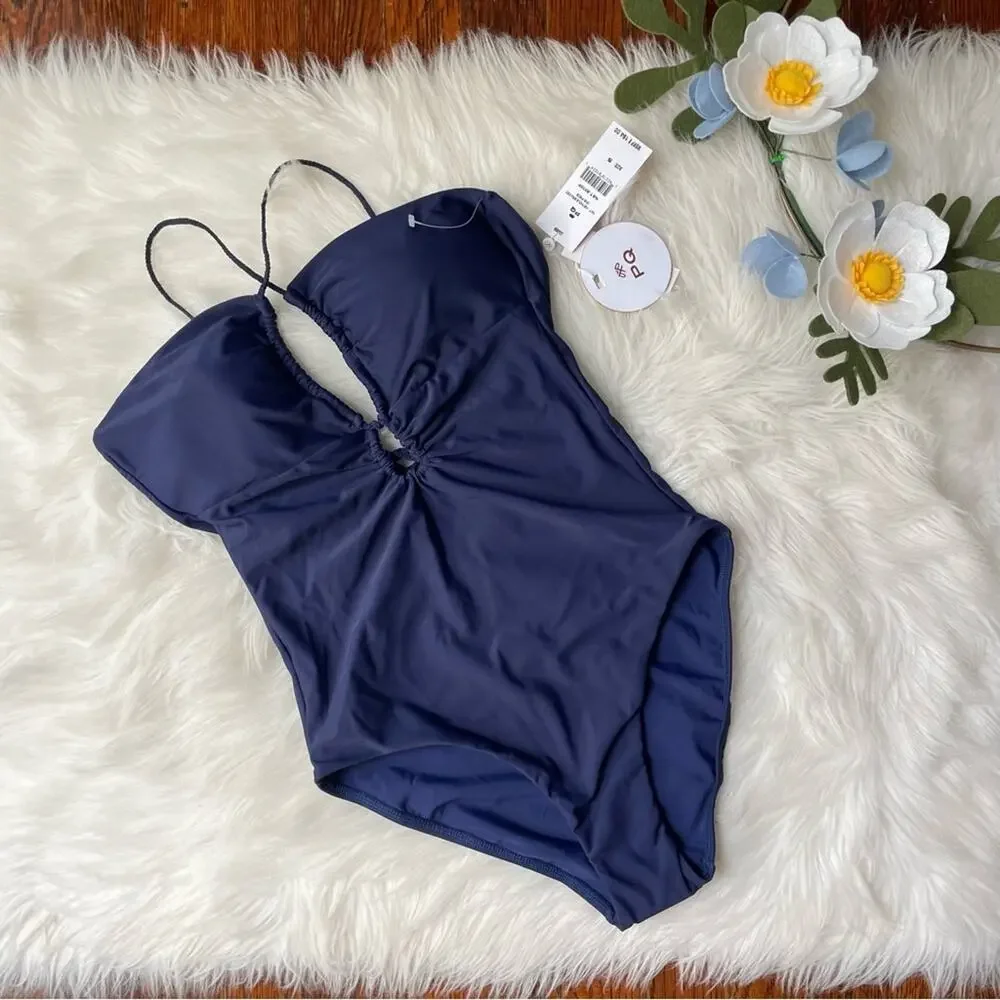 PILYQ Keyhole Braided One Piece Navy NWT